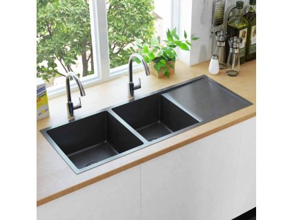 Ručně vyrobený kuchyňský dřez černý nerezová ocel 145087