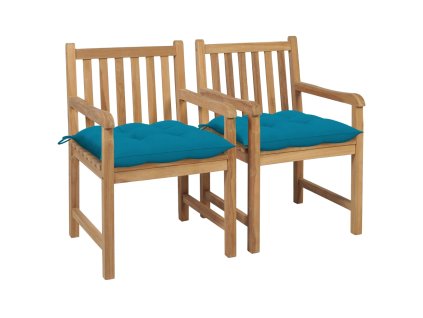 Zahradní židle 2 ks světle modré podušky masivní teak 3062749
