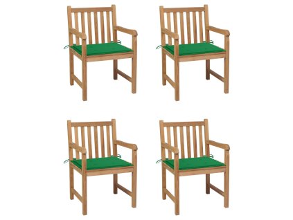 Zahradní židle 4 ks zelené podušky masivní teak 3073009