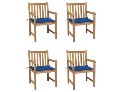 Zahradní židle 4 ks královsky modré podušky masivní teak 3073014