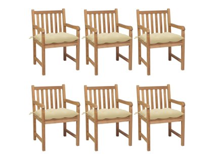 Zahradní židle 6 ks krémově bílé podušky masivní teak 3073048