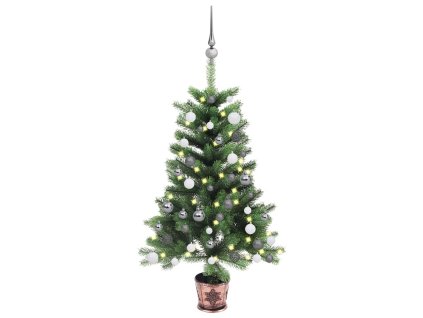 Umělý vánoční stromek s LED a sadou koulí 90 cm zelený 3077724