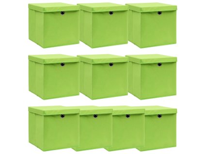 Úložné boxy s víky 10 ks zelené 32 x 32 x 32 cm textil 288372
