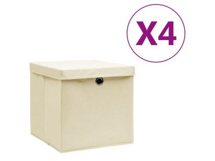 Úložné boxy s víky 4 ks 28 x 28 x 28 cm krémové 325216
