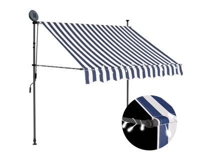 Ručně zatahovací markýza s LED světlem 150 cm modrobílá 145842