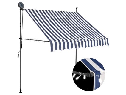 Ručně zatahovací markýza s LED světlem 200 cm modrobílá 145843