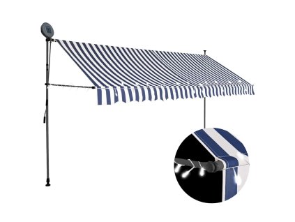 Ručně zatahovací markýza s LED světlem 350 cm modrobílá 145846