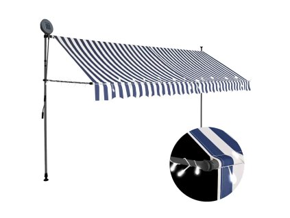 Ručně zatahovací markýza s LED světlem 400 cm modrobílá 145847