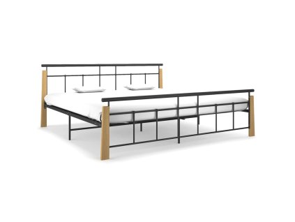 Rám postele kov a masivní dubové dřevo 200 x 200 cm 324903