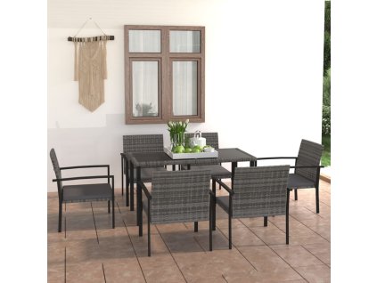 7dílný zahradní jídelní set polyratan šedý 3065714