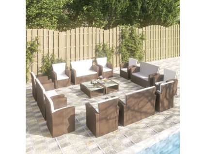 16dílná zahradní sedací souprava s poduškami polyratan hnědá 3095944