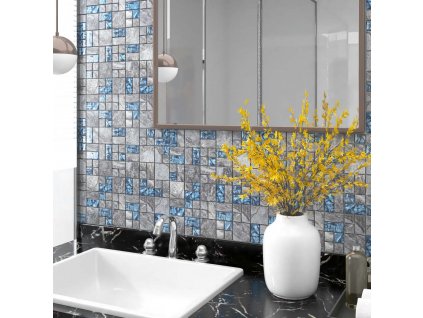Mozaikové dlaždice 22 ks šedé a modré 30 x 30 cm sklo