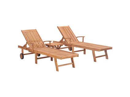 Zahradní lehátka 2 ks se stolkem masivní teak 3051437