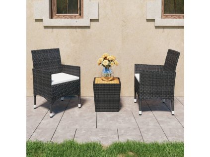 3dílný bistro set polyratan a akáciové dřevo černý 3058362