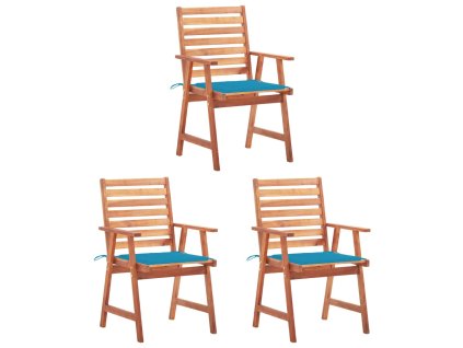 Zahradní jídelní židle s poduškami 3 ks masivní akáciové dřevo 3064351