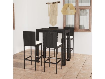 5dílný zahradní barový set s poduškami polyratan černý 3064796