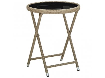 Čajový stolek béžový 60 cm polyratan a tvrzené sklo 310559
