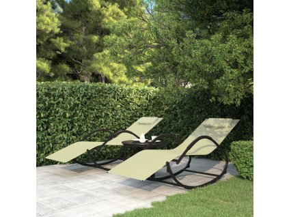 Houpací lehátka 2 ks krémová ocel a textilen 318134