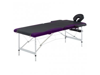 Skládací masážní stůl se 2 zónami hliník černý a fialový