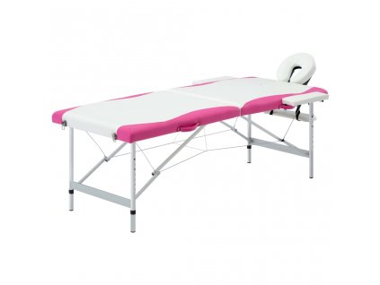 Skládací masážní stůl se 2 zónami hliník bílý a růžový