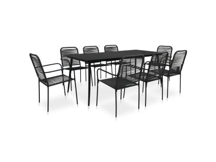 9dílný zahradní jídelní set bavlněné provázky a ocel černý 3058280