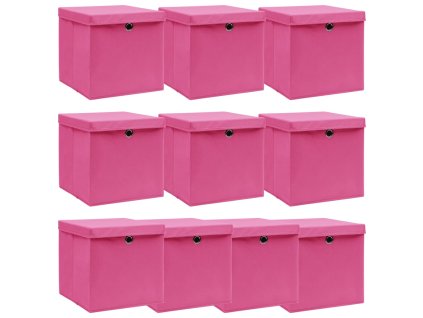 Úložné boxy s víky 10 ks růžové 32 x 32 x 32 cm textil 288348