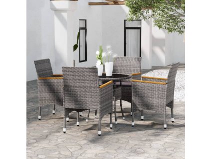 5dílný zahradní jídelní set polyratan šedý 3058495
