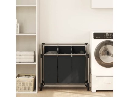 Koš na třídění prádla se 3 vaky černý ocel 282426