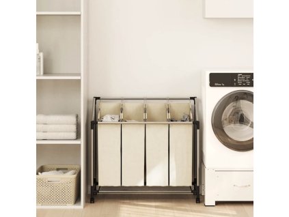Koš na třídění prádla se 4 vaky krémový ocel 282428