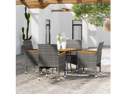 5dílný zahradní jídelní set polyratan šedý 3058497