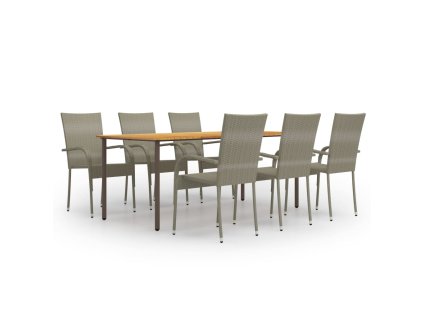 7dílný zahradní jídelní set polyratan šedý 3072503