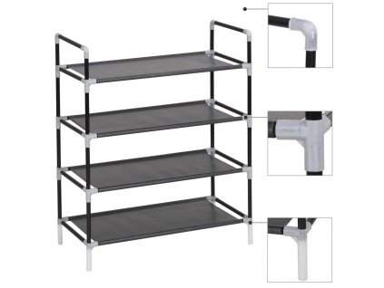 Botník se 4 policemi kov a netkaná textilie černý 245628