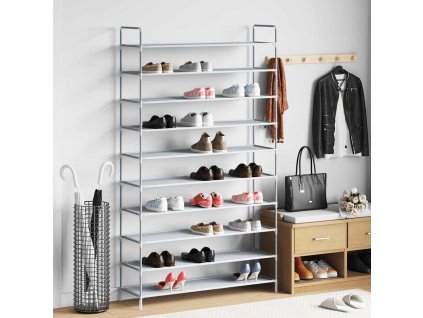 Botník s 10 policemi kov a netkaná textilie stříbrný 245631