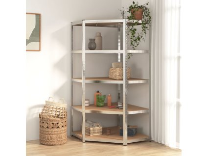 5patrový rohový regál stříbrný ocel a kompozitní dřevo 152880