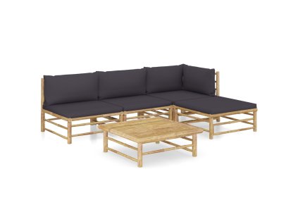 5dílná zahradní sedací souprava + tmavě šedé podušky bambus 3058192