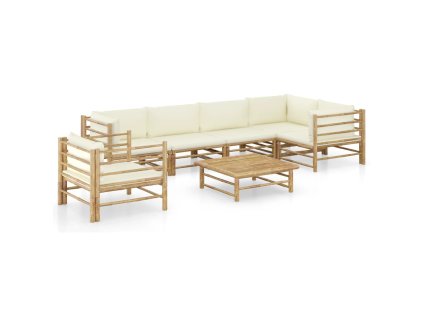 7dílná zahradní sedací souprava + krémově bílé podušky bambus 3058247