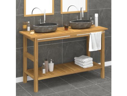 Koupelnová skříňka s umyvadly z říčního kamene masivní teak 3096583