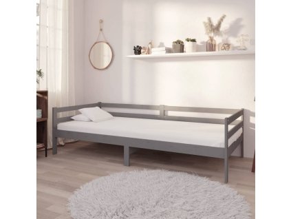 Denní postel s matrací 90 x 200 cm šedá masivní borové dřevo 3083556