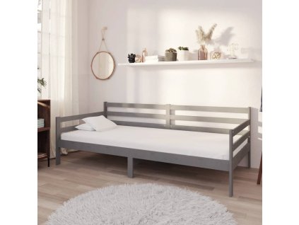 Denní postel s matrací 90 x 200 cm šedá masivní borové dřevo 3083581