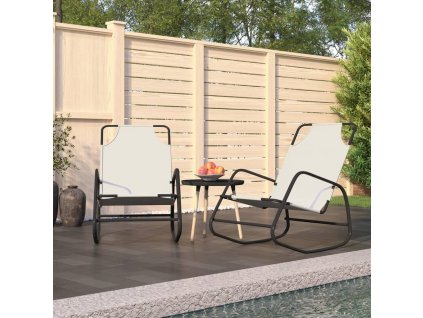 Houpací lehátka 2 ks krémová ocel a textilen 318142