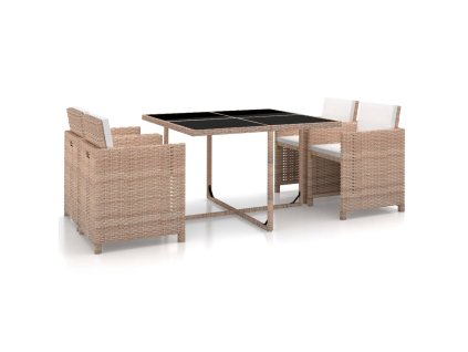 5dílný zahradní jídelní set s poduškami polyratan béžový 46385