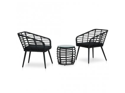 3dílný bistro set polyratan černý 48579