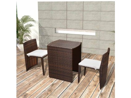 3dílný bistro set s poduškami polyratan hnědý 42881