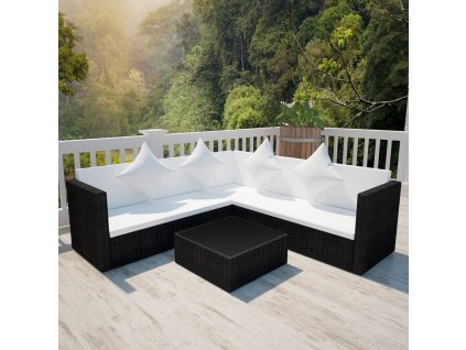 4dílná zahradní sedací souprava s poduškami polyratan černá 42895