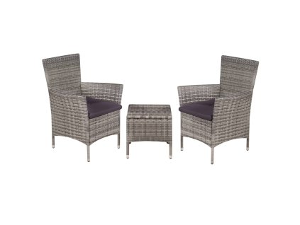 3dílný bistro set polyratan šedý 44095