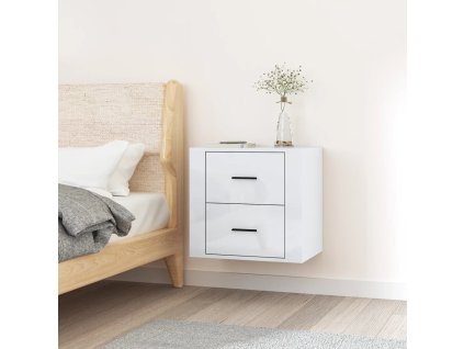 Nástěnný noční stolek bílý s vysokým leskem 50x36x47 cm 816858
