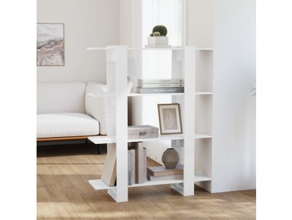 Knihovna / dělicí stěna bílá s vysokým leskem 100x30x123,5 cm 811544