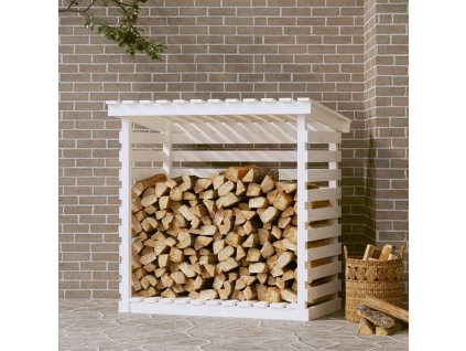 Stojan na dřevo bílý 108 x 73 x 108 cm masivní borovice 822223