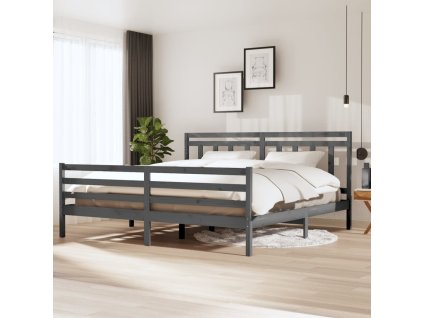 Rám postele šedý masivní dřevo 200 x 200 cm 3100676