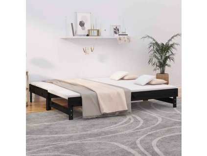 Výsuvná postel černá 2x (80 x 200) cm masivní borovice 823388